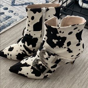 Cow print booties